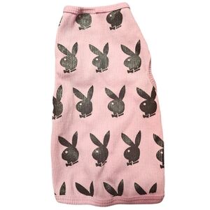 RARE Vintage Playboy Bunny Dog Shirt Pink w/Blk Glitter Bunnies XS Y2K Retro